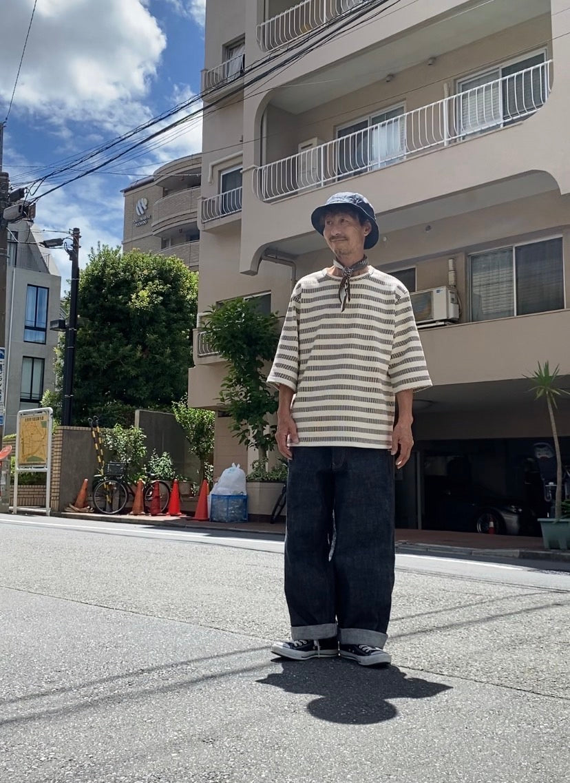 1141FAB フレンチアンティークボーダー五分袖クルーネック