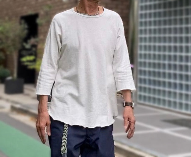 101MUミニ裏毛ラグランクルーネック七分袖